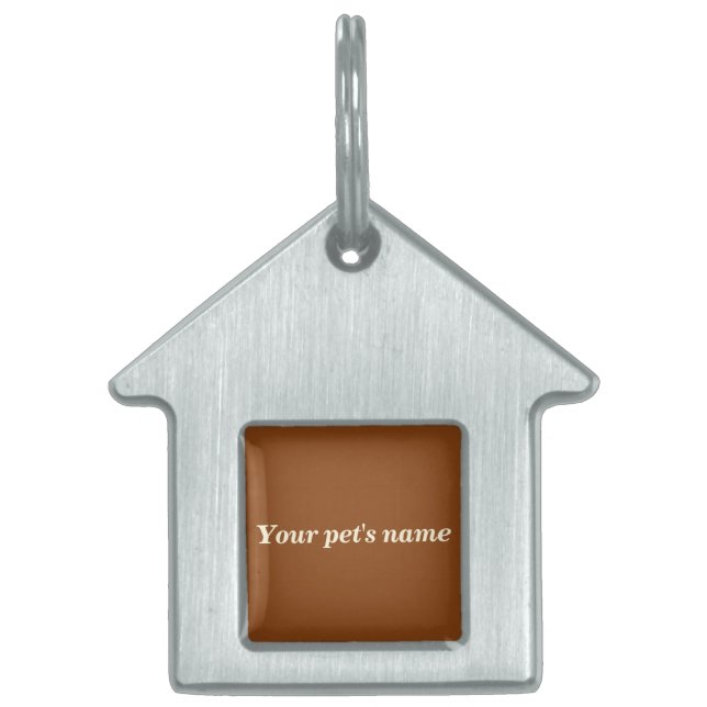 Pet’s Name With Brown Background on House Shaped Tiermarke (Vorderseite)