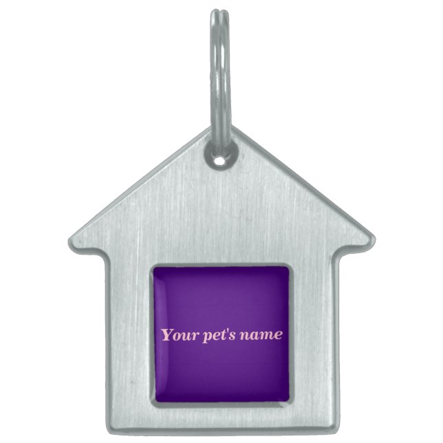 Pet’s Name With Purple Background on House Shaped Tiermarke (Vorderseite)