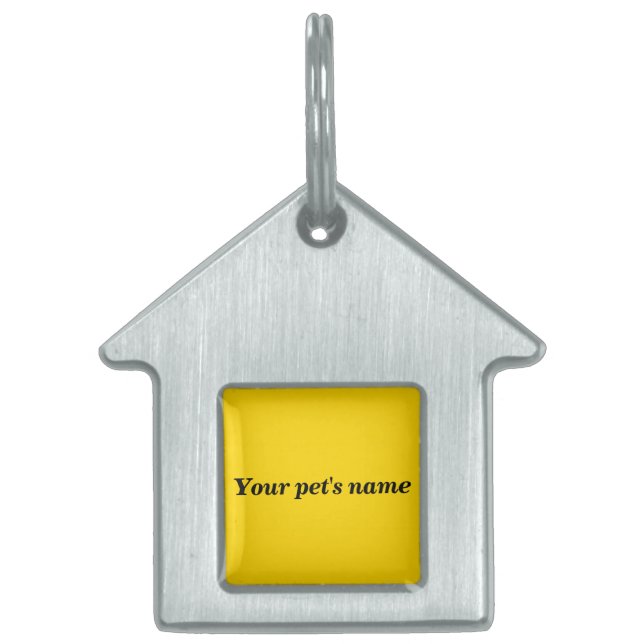 Pet’s Name With Yellow Background on House Shaped Tiermarke (Vorderseite)