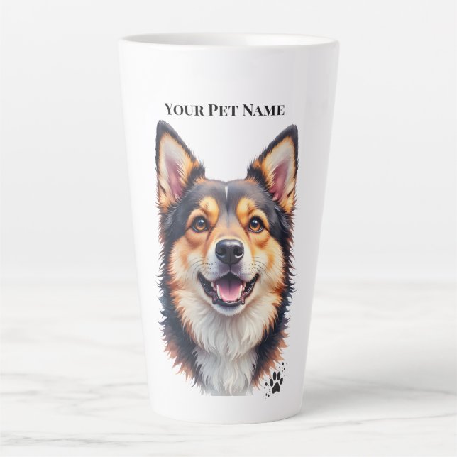 Pet’s Simple Modern Name & Photo Custom Design Milchtasse (Vorderseite)
