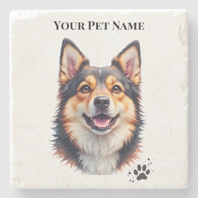 Pet’s Simple Modern Name & Photo Custom Design Steinuntersetzer (Vorderseite)