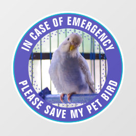 Pet Safety Alert Custom Bird Photo First Responder Fensteraufkleber