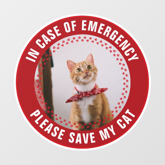 Pet Safety Alert Custom Cat Photo First Responder Fensteraufkleber (Blatt)