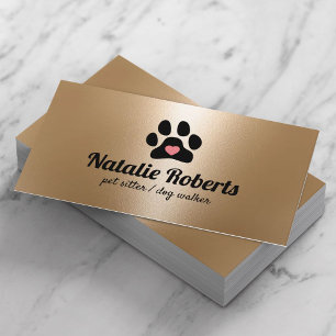 Pet Sitter Dog Walker Paw Herz Modernes Gold Visitenkarte