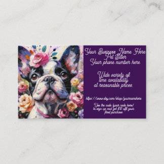 Pet Sitter Französischer Bulldog Hund Rose Blumenk Visitenkarte