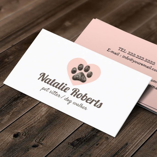 Pet Sitter Niedlich Furry Paw Heart Dog Groomer Visitenkarte (Von Creator hochgeladen)