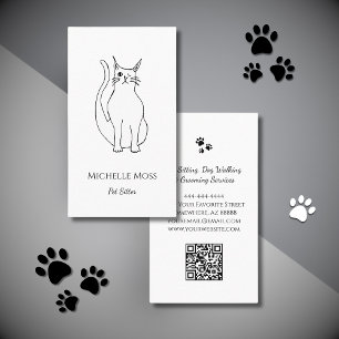 Pet Sitter QR-Code Niedlich Winking Cat Schwarz-we Visitenkarte