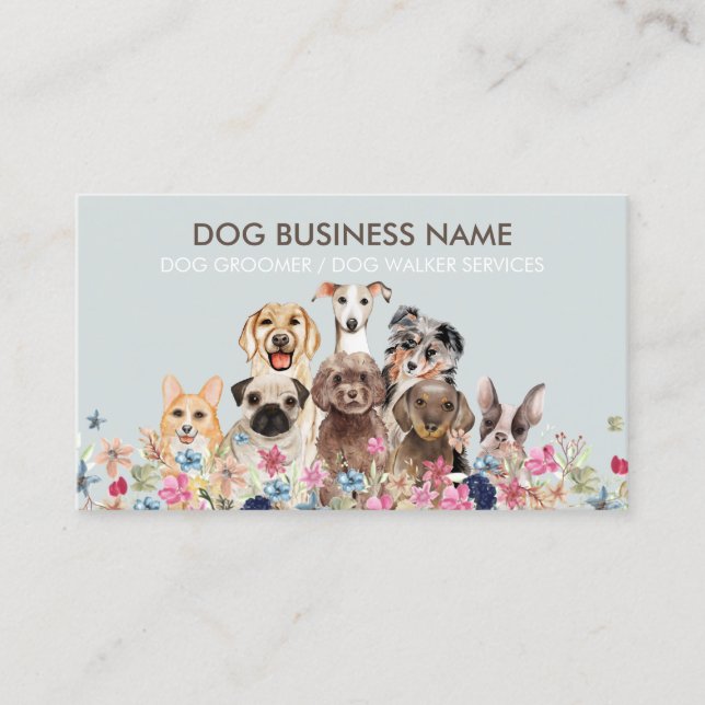 Pet Sitter Walker dog petcare blue brown pastel Visitenkarte (Vorderseite)