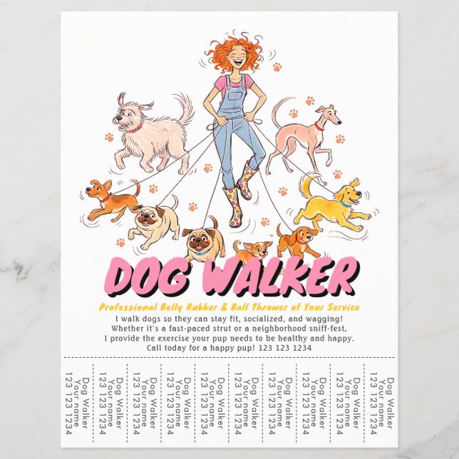 Pet Sitting Dog Walking Service Cute Custom Flyer (Vorne)