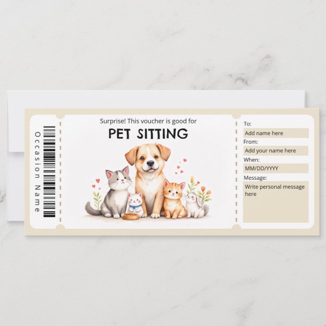 Pet Sitting Voucher Einladung (Vorderseite)