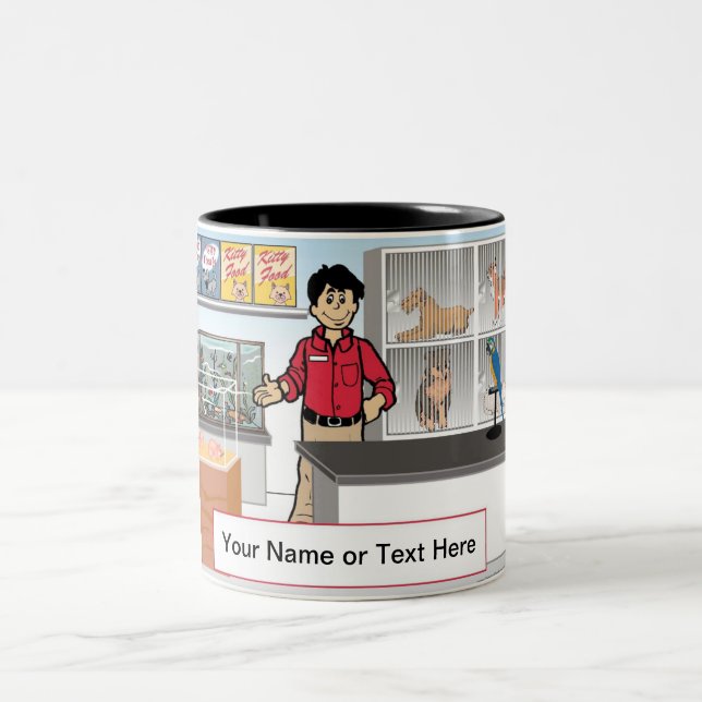 Pet Store - Männlicher Cartoon von PrintedPerfecti Zweifarbige Tasse (Mittel)