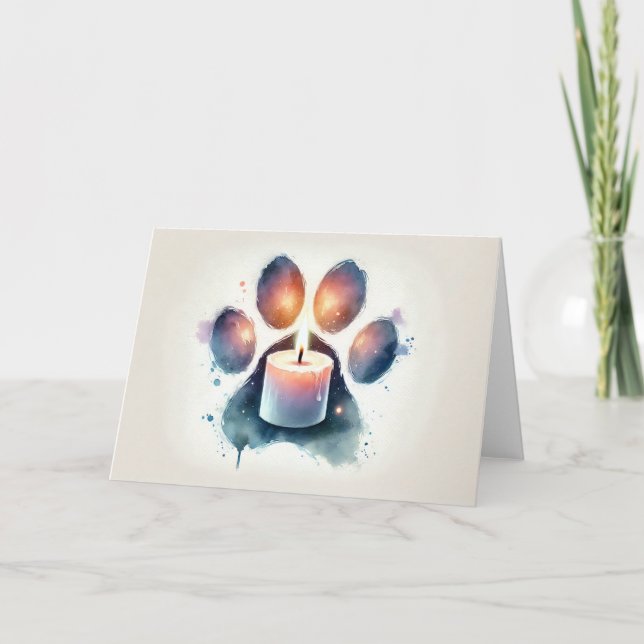 Pet Sympathy Watercolor Loss Paw Print with Candle Karte (Vorderseite)