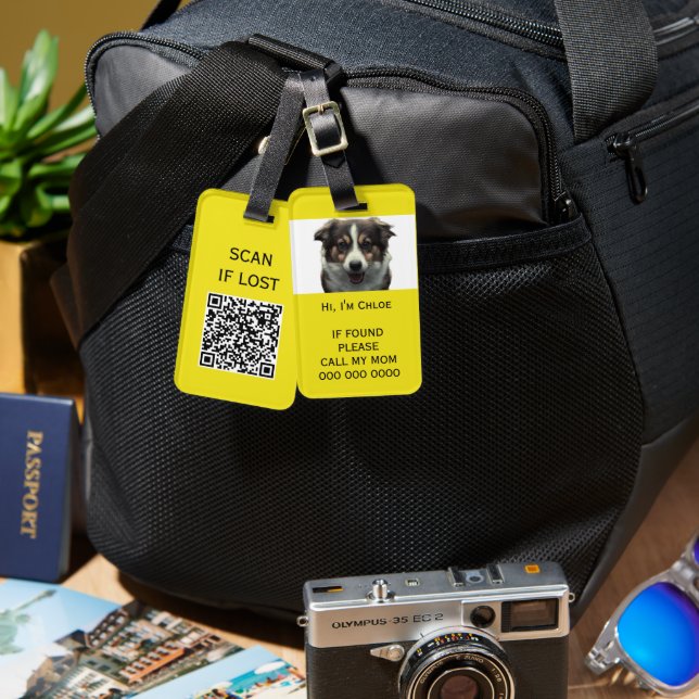 Pet-Trägerscan bei verlorenem QR-Foto Gepäckanhänger (Vorderseite & Rückseite)