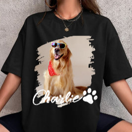Pet Typograpy Simple Modern Custom Dog Photo Name T-Shirt