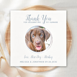 Pet Wedding Modern Dusty Blue Dog Foto Vielen Dank Serviette
