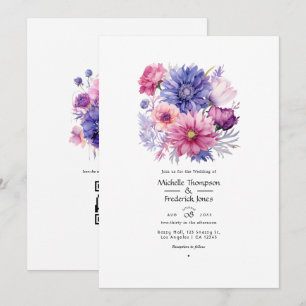 Petal Pink, Cornflower Blue & Mauve Floral Wedding Einladung