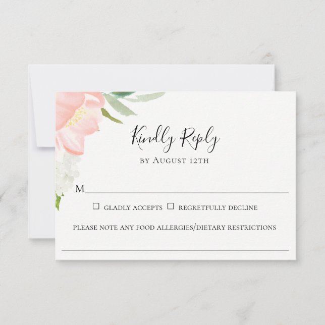 Petal Pink Floral Wedding Food Allergy RSVP Card Karte (Vorderseite)