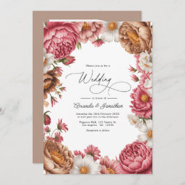 Petal Pink, Mocha Latte & Ivory Pearl Wedding Einladung