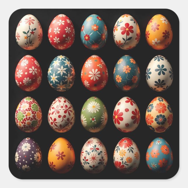 Petal Power Easter Eggs Quadratischer Aufkleber (Vorderseite)