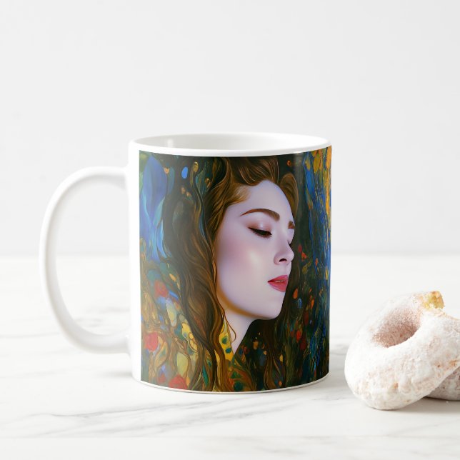 "Petal Serenity" - Frauen im Wasser Kaffeetasse (Mit Donut)
