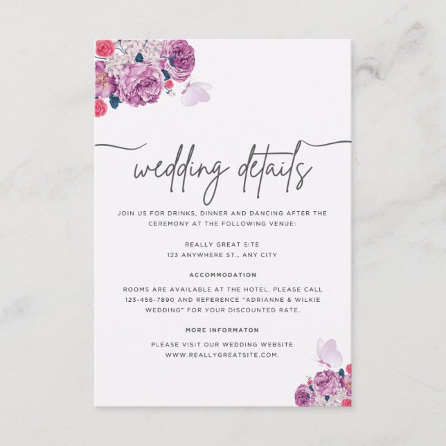Petal Whispers Wedding Information Card Begleitkarte (Vorderseite)