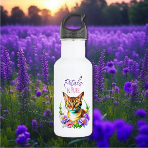Petalen und Niedliche Katze und Hübsche Blume Edelstahlflasche