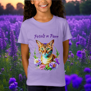 Petalen und Niedliche Katze und Hübsche Blume T-Shirt