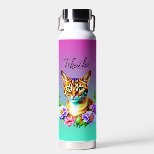Petalen und Niedliche Katze und Hübsche Blume Trinkflasche