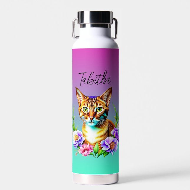 Petalen und Niedliche Katze und Hübsche Blume Trinkflasche (Vorne)