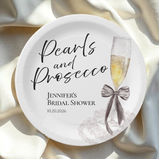 Petalen und Prosecco | Bow Watercolor-Brautparty Pappteller (Von Creator hochgeladen)