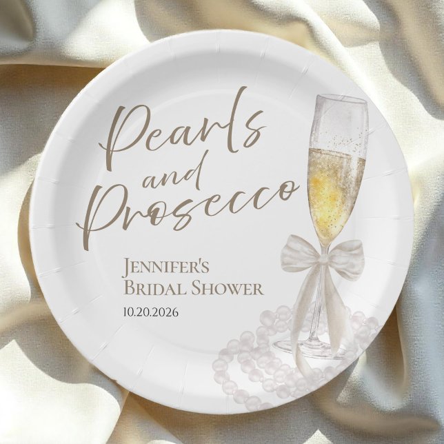 Petalen und Prosecco | Bow Watercolor-Brautparty Pappteller (Von Creator hochgeladen)