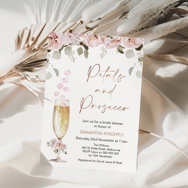 Petalen und Prosecco Brautparty Einladung (Petals and Prosecco Bridal Shower Invitation, Champagne Petals Bridal Shower theme, Wedding Shower, )