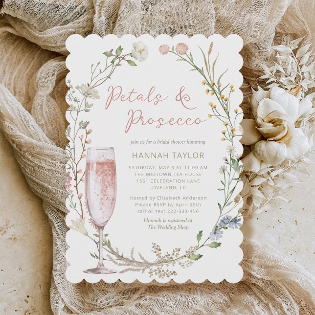 Petalen und Prosecco-Brautparty Einladung (petals and prosecco brunch bridal shower invitation)