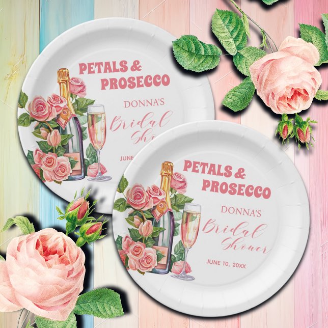 Petalen und Prosecco Flaschen und Rose Brautparty Pappteller (Von Creator hochgeladen)