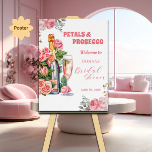 Petalen und Prosecco Flaschen und Rose Brautparty Poster