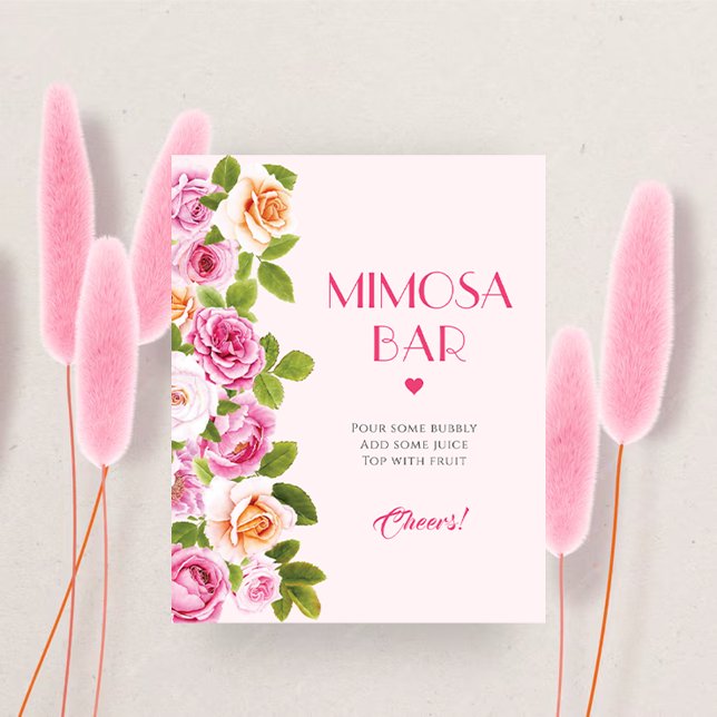 Petalen und Prosecco-rosa Blumenblumen Mimosa Bar Poster (Petals and Prosecco pink floral Mimosa Bar Poster)