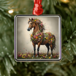 Petals and Hooves: Brawn Horse Fantasy Garden, Ornament Aus Metall