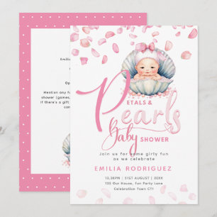 Petals and Pearls Pink Baby Girl Dusche Einladung