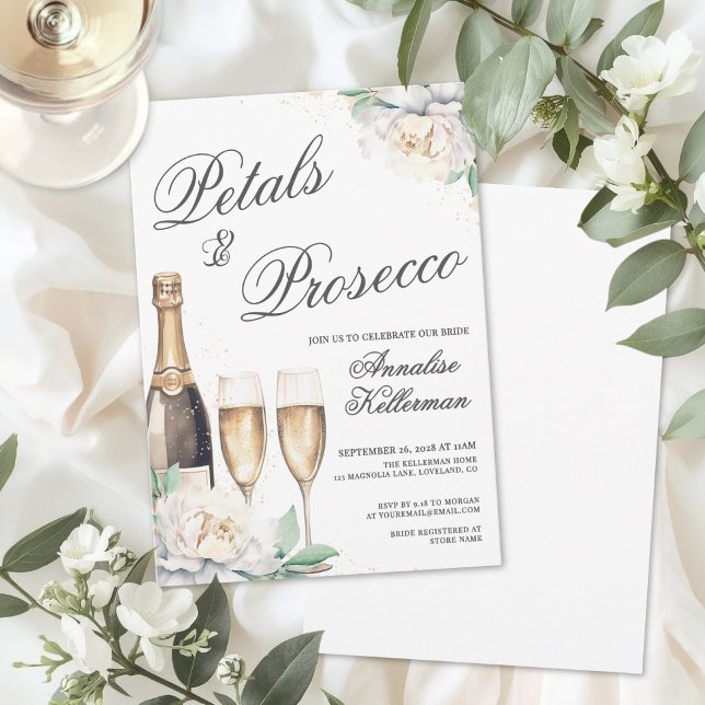 Petals And Prosecco Bridal Shower Einladung (Petals And Prosecco Bridal Shower Invitation)
