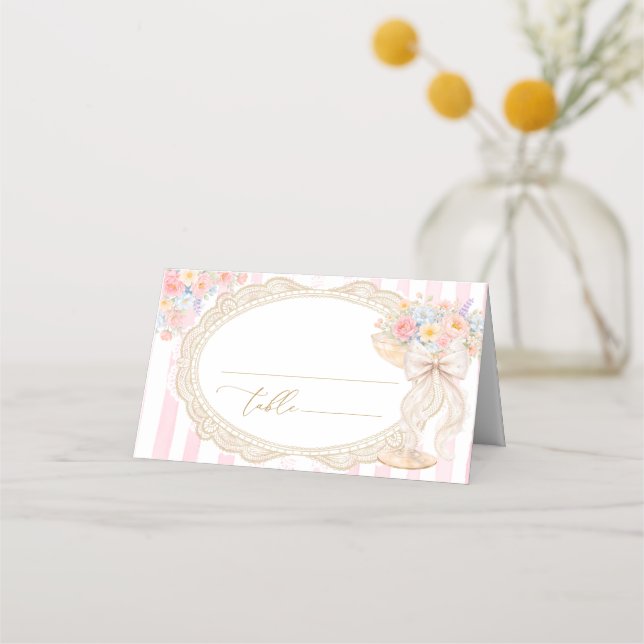 Petals and Prosecco Bridal Shower Place Card Platzkarte (Vorderseite)