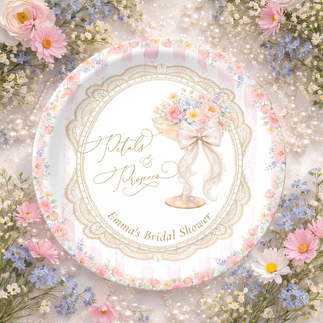 Petals and Prosecco Pink and Gold Bridal Shower Pappteller (Von Creator hochgeladen)