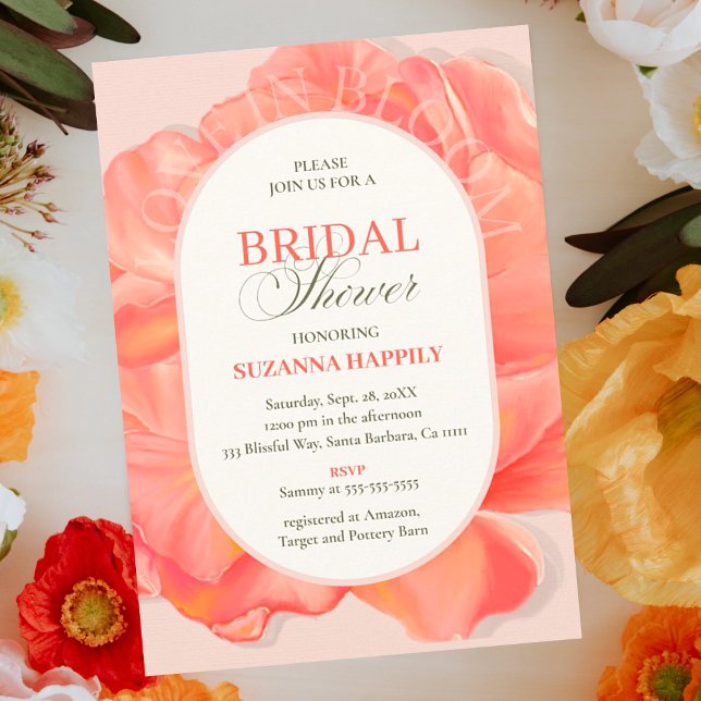 Petals Floral Arch Brautparty Rosa Einladung (Petals and Floral Arch Bridal Shower Invitations.)