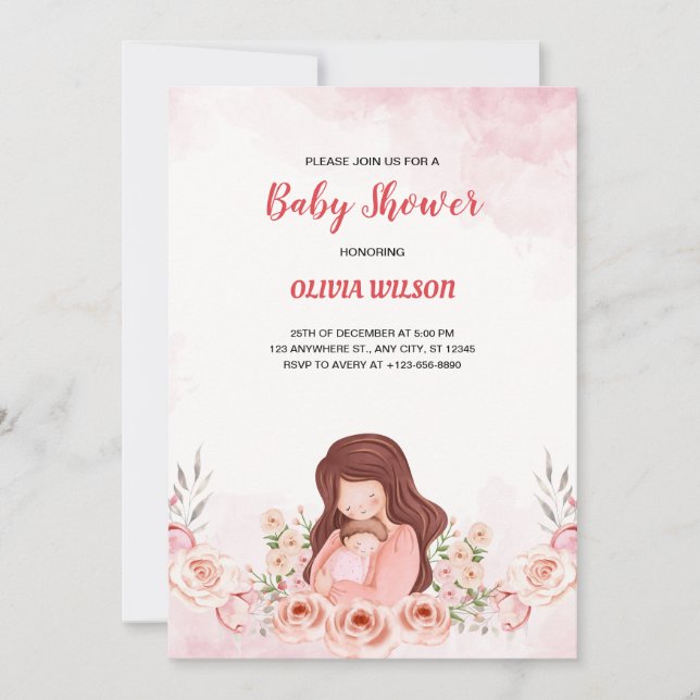 Petals of Joy: Pink Floral Baby Shower Portrait Einladung (Vorderseite)