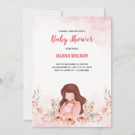 Petals of Joy: Pink Floral Baby Shower Portrait Einladung