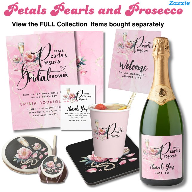 Petals Pearls Prosecco Brautparty Einladung (Von Creator hochgeladen)