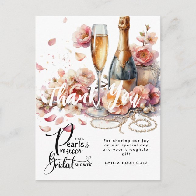 Petals Pearls Prosecco Favoriten Brautparty Postca Postkarte (Vorderseite)