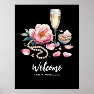 Petals Pearls Prosecco Favoriten Willkommenszeiche Poster