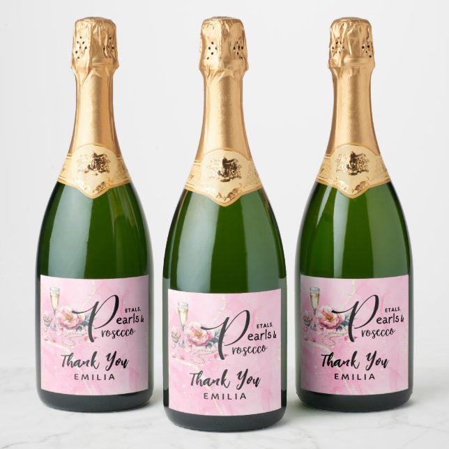 Petals Pearls Prosecco Favors Brautparty (Flaschen)