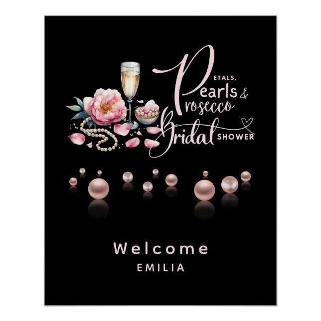 Petals Pearls Prosecco Favors Brautparty Poster (Vorderseite)