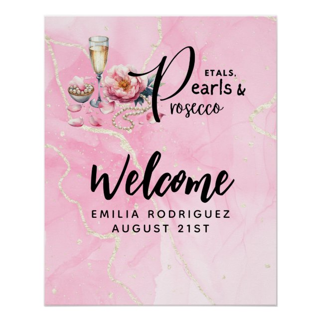 Petals Pearls Prosecco Favors Brautparty Poster (Vorderseite)